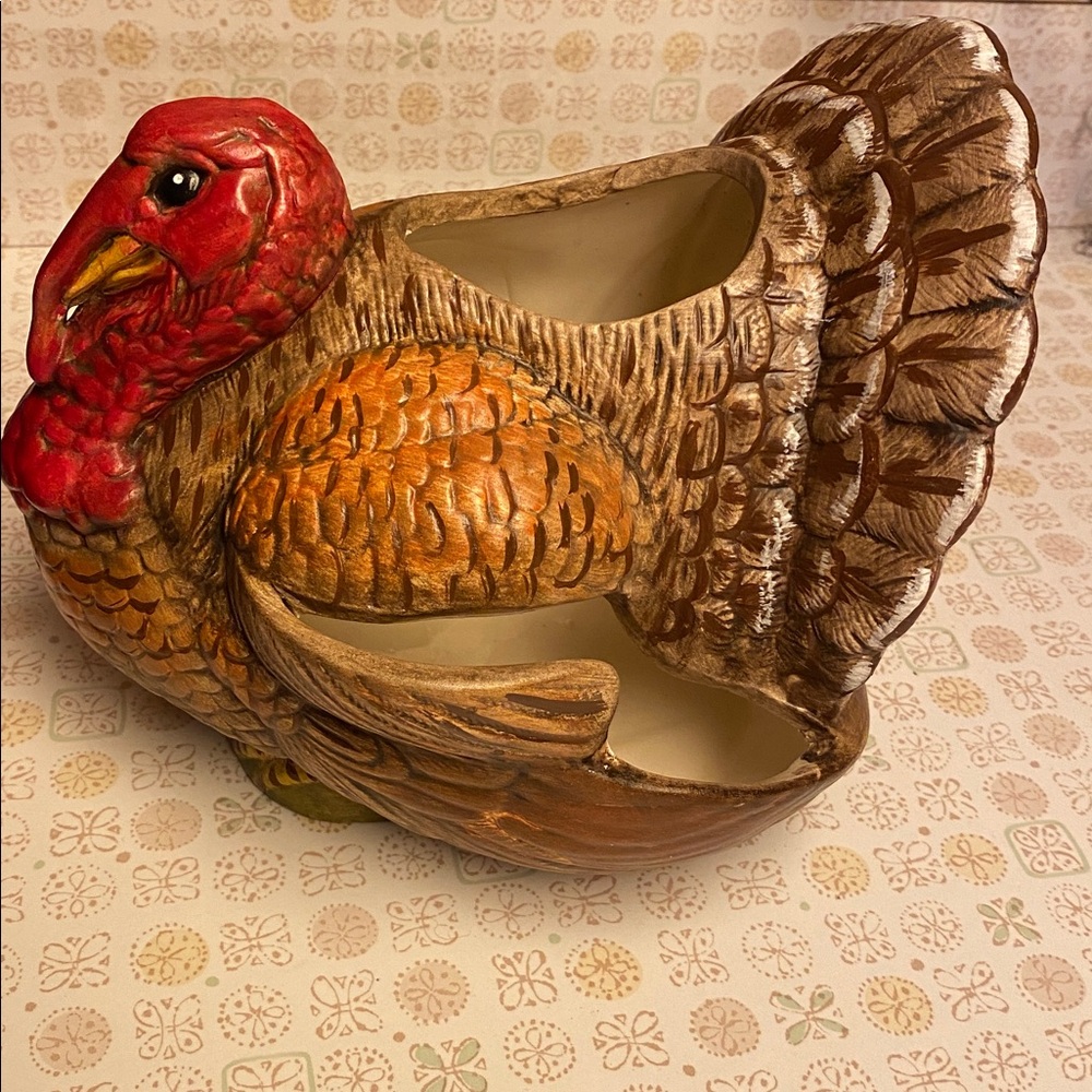 Turkey Planter Hand Painted Ceramic 1984 Vintage